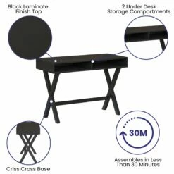 Flash Furniture Wood Writing Computer Desk With Open Storage In Black -CYMAX Sales 2521438 6 L