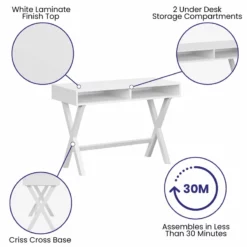 Flash Furniture Wood Writing Computer Desk With Open Storage In White -CYMAX Sales 2521439 6 L