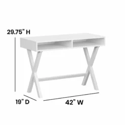Flash Furniture Wood Writing Computer Desk With Open Storage In White -CYMAX Sales 2521439 7 L