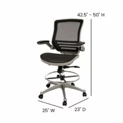 Flash Furniture Metal Drafting Chair With Flip-Up Arms In Black/Graphite Silver 17 Flash Furniture Metal Drafting Chair With Flip-Up Arms In Black/Graphite Silver -CYMAX Sales 2521482 7 L