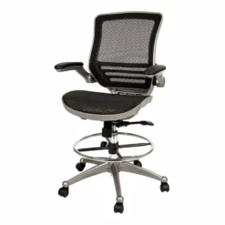 Flash Furniture Metal Drafting Chair With Flip-Up Arms In Black/Graphite Silver