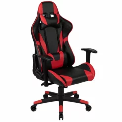 Flash Furniture Metal & Faux Leather Gaming Desk Bundle With Chair In Red/Black -CYMAX Sales 2521483 3 L