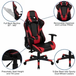 Flash Furniture Metal & Faux Leather Gaming Desk Bundle With Chair In Red/Black -CYMAX Sales 2521483 5 L