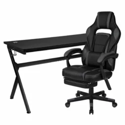 Flash Furniture Metal And Faux Leather Gaming Desk Bundle With Chair In Black
