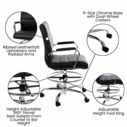 Flash Furniture Mid-Back Adjustable Foot Ring Metal Drafting Chair In Black -CYMAX Sales 2521572 6 L