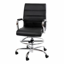 Flash Furniture Mid-Back Adjustable Foot Ring Metal Drafting Chair In Black
