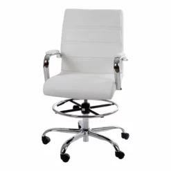 Flash Furniture Mid-Back Adjustable Foot Ring Metal Drafting Chair In White