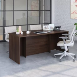 Sauder Affirm Engineered Wood Bowfront Executive Desk In Noble Elm/Brown 10 Sauder Affirm Engineered Wood Bowfront Executive Desk In Noble Elm/Brown -CYMAX Sales 2522217 4 L