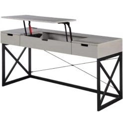 FOA 2-Piece 60 Inch Light Gray Wood Lift Top Desk And Home Office Chair Set -CYMAX Sales 2525313 2 L