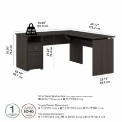 Bush Furniture Cabot 60W 3 Position L Shaped Sit Stand Desk In Espresso Oak -CYMAX Sales 2531219 10 L 1