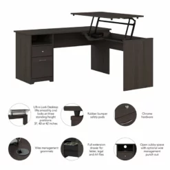 Bush Furniture Cabot 60W 3 Position L Shaped Sit Stand Desk In Espresso Oak -CYMAX Sales 2531219 8 L 1