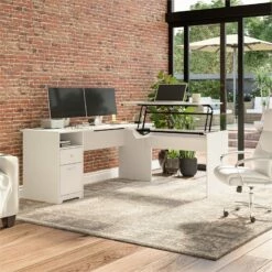 Cabot 72W 3 Position Sit To Stand L Desk In White - Engineered Wood -CYMAX Sales 2531226 7 L