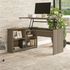 Cabot 52W Sit To Stand Corner Desk With Shelves In Modern Gray - Engineered Wood -CYMAX Sales 2531251 7 L 1