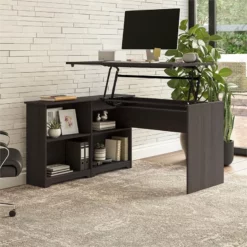 Cabot 52W Sit To Stand Corner Desk With Shelves In Modern Gray - Engineered Wood -CYMAX Sales 2531264 7 L 1