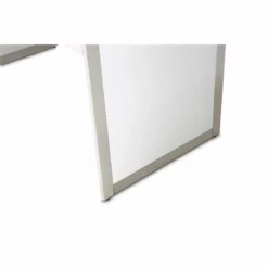 Michael Amini State St. Stainless Steel & Glass Writing Desk In Glossy White -CYMAX Sales 2542236 3 L