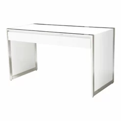 Michael Amini State St. Stainless Steel & Glass Writing Desk In Glossy White