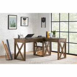 Martin Svensson Home Rustic Natural Brown 60" L Desk With Fingerprint Lock -CYMAX Sales 2544371 2 L