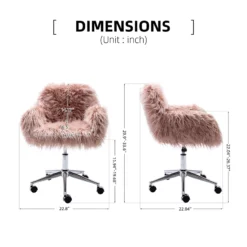 CRO Decor 33.6'' Pink Faux Fur Home Office Side Chair For Girls Makeup Vanity -CYMAX Sales 2545330 4 L