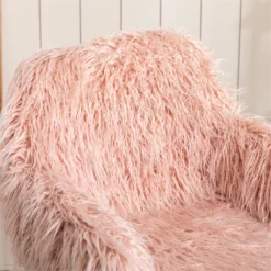 CRO Decor 33.6'' Pink Faux Fur Home Office Side Chair For Girls Makeup Vanity -CYMAX Sales 2545330 5 L