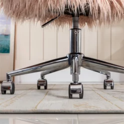 CRO Decor 33.6'' Pink Faux Fur Home Office Side Chair For Girls Makeup Vanity -CYMAX Sales 2545330 7 L