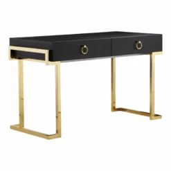 American Home Classic Julia Modern Stainless Steel/Wood Desk In Black Ash/Gold