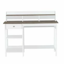 Saint Birch Finley Modern Wood Writing Desk With Hutch In White/Gray Oak