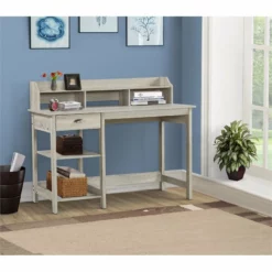 Saint Birch Finley Modern Wood Writing Desk With Hutch In White/Gray Oak -CYMAX Sales 2551807 1 L