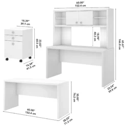 Echo Desk Set With Hutch And Mobile File Cabinet In Pure White - Engineered Wood -CYMAX Sales 2552187 2 L
