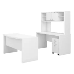 Echo Desk Set With Hutch And Mobile File Cabinet In Pure White - Engineered Wood