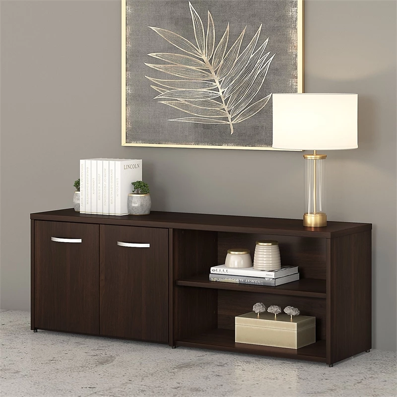 Studio C Low Storage Cabinet With Doors In Platinum Gray - Engineered Wood 4 Studio C Low Storage Cabinet With Doors In Platinum Gray - Engineered Wood - Image 2