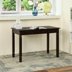 FurnitureR Osmin Wood French Country Writing Desk With 2 Drawers In Brown -CYMAX Sales 2558268 1 L