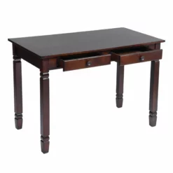 FurnitureR Osmin Wood French Country Writing Desk With 2 Drawers In Brown -CYMAX Sales 2558268 2 L