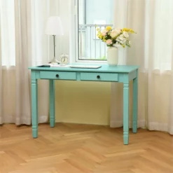 FurnitureR Osmin Wood French Country Writing Desk With 2 Drawers In Brown -CYMAX Sales 2558269 1 L