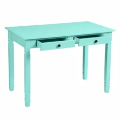 FurnitureR Osmin Wood French Country Writing Desk With 2 Drawers In Brown -CYMAX Sales 2558269 3 L