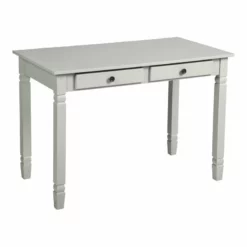 FurnitureR Osmin Wood French Country Writing Desk With 2 Drawers In Brown