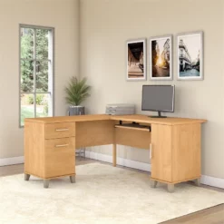 Bush Furniture Somerset 60W L Desk In Maple Cross - Engineered Wood 30 Bush Furniture Somerset 60W L Desk In Maple Cross - Engineered Wood -CYMAX Sales 2559 24 L