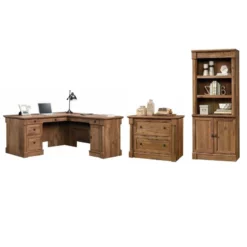 Home Square Set With L-Shape Desk 3-Shelf Bookcase And 2-Drawer File Cabinet