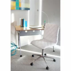 LumiSource Caviar Contemporary Metal And PU Leather Office Chair In White -CYMAX Sales 2561247 1 L