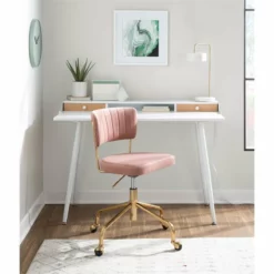 LumiSource Tania Velvet Fabric And Painted Steel Task Chair In Gold/Pink -CYMAX Sales 2561265 1 L