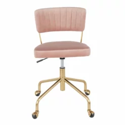 LumiSource Tania Velvet Fabric And Painted Steel Task Chair In Gold/Pink -CYMAX Sales 2561265 2 L