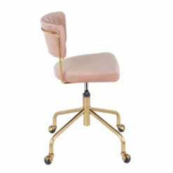 LumiSource Tania Velvet Fabric And Painted Steel Task Chair In Gold/Pink -CYMAX Sales 2561265 3 L