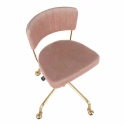 LumiSource Tania Velvet Fabric And Painted Steel Task Chair In Gold/Pink -CYMAX Sales 2561265 6 L