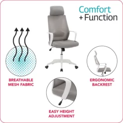 UrbanPro Fabric Mesh Back Office Chair In Gray And White -CYMAX Sales 2561820 7 L