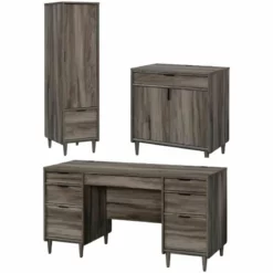 Home Square 3-Piece Set With Desk Base Storage Cabinet & Narrow Storage Cabinet