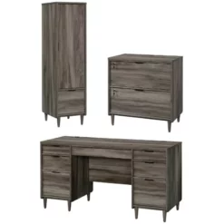 Home Square 3-Piece Set With Desk & Lateral File Cabinet & Storage Cabinet