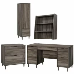 Home Square 4-Piece Set With Desk Lateral File Cabinet Hutch & Cabinet With File