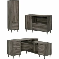 Home Square 3-Piece Set With Desk Credenza For TVs & Cabinet With File