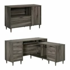 Home Square 2-Piece Set With L-Shaped Desk & Credenza For TVs Upto 46"