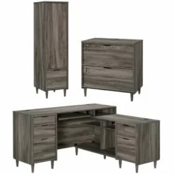 Home Square 3-Piece Set With Desk Lateral File Cabinet & Cabinet With File