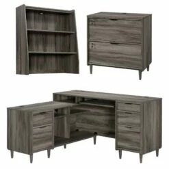 Home Square 3-Piece Set With L-Shaped Desk Lateral File Cabinet & Hutch